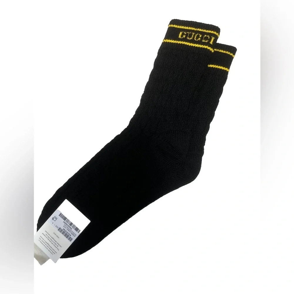 NWT Gucci Cable Knit Wool Black Long Socks Size L (26-28cm) - Picture 4 of 7